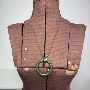 Vintage Nephrite Jade Donut Pendant Dark Green Semiprecious Gemstone Necklace